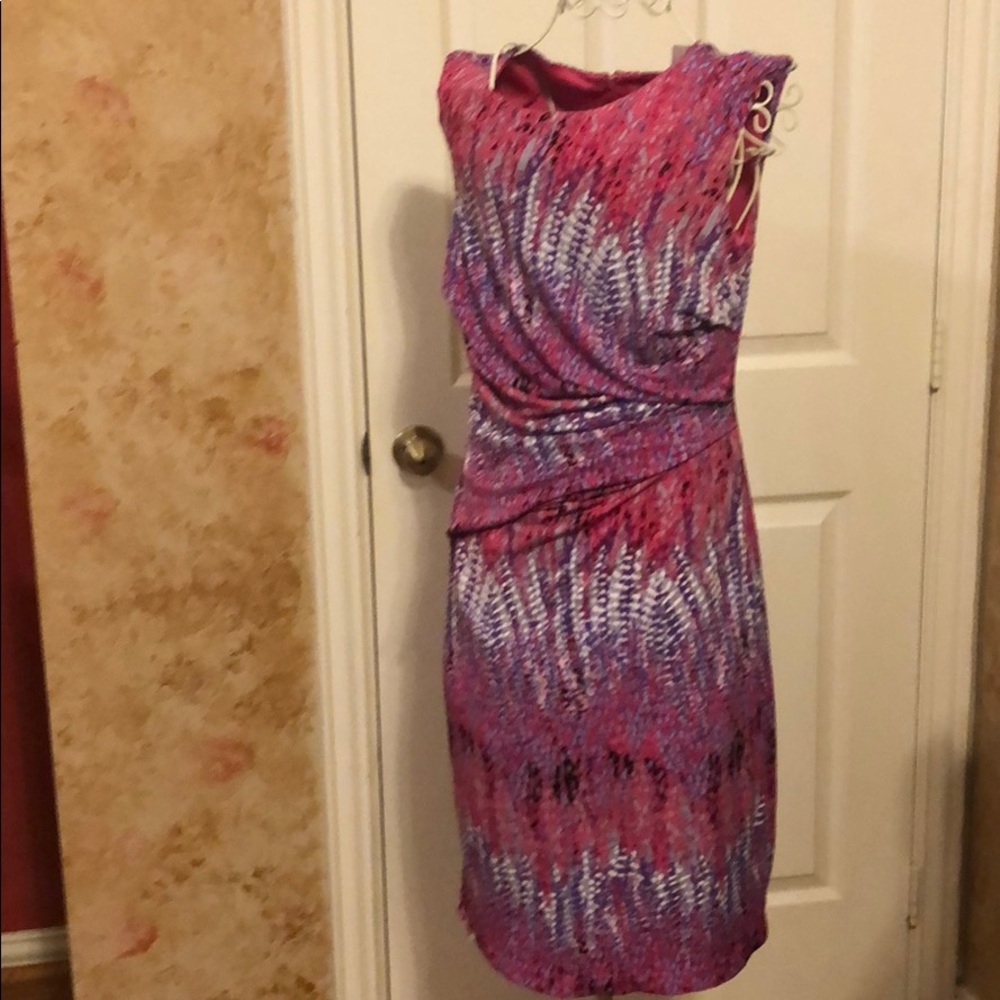 Multi-colored ruched sleeveless dress